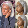 Straight Short Bob Wigs Silver Grey Colored For Women Glueless Brazilian Remy Lace Frontal Wig 180% Density Human Hair