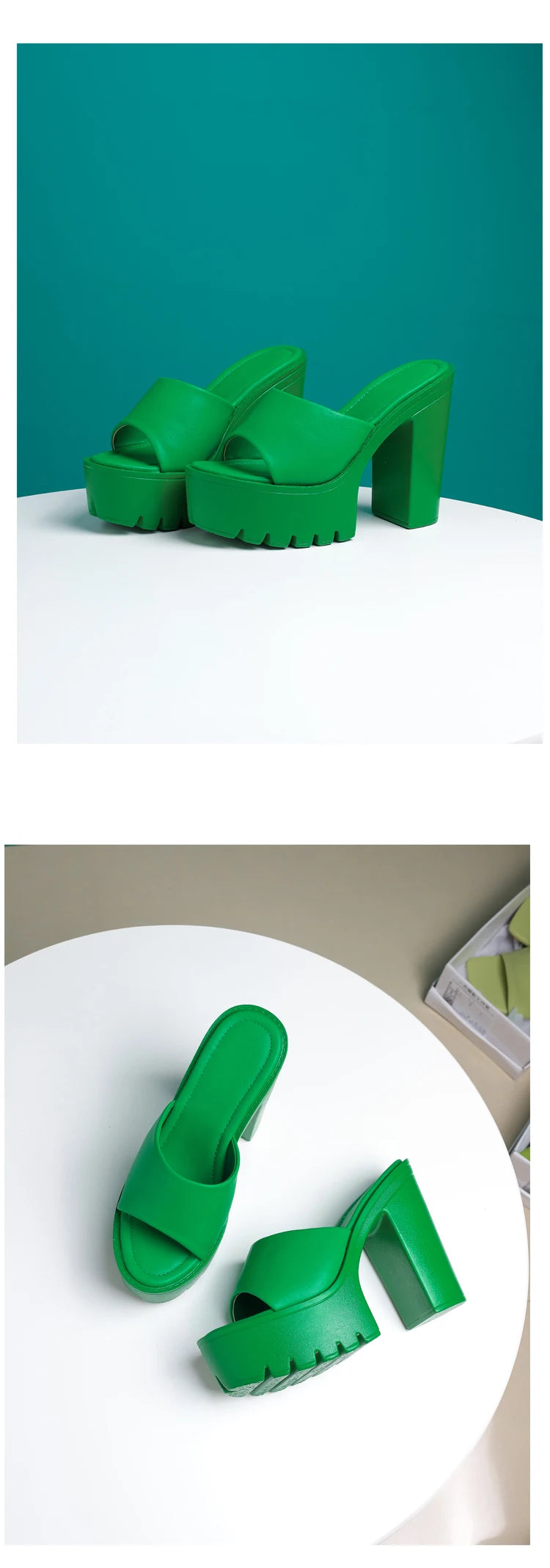 Eilyken Summer Fashion Women's Slippers Banquet Nightclub Platform Chunky High Heels Slide Mule Shoes Green White Sandals