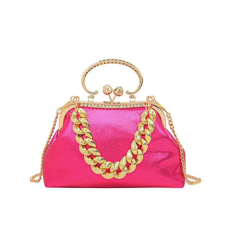 2024 Luxury Women Gold Green Chain Messenger Bags PU Leather Shoulder Bags Shell Clip Designer Handbag And Purse Wedding Clutch