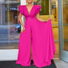 Elegant Pleated Jumpsuits & Rompers for Women V Neck Ruffles Belt Waisted High Waisted Floor Length Luxury Birthday Party Outfit