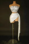 Gold Color Women Sexy 2 Pieces Strapless Bodycon Mini Dress Bar Singer Nightclub Party Celebrate Birthday Dress Wholesale