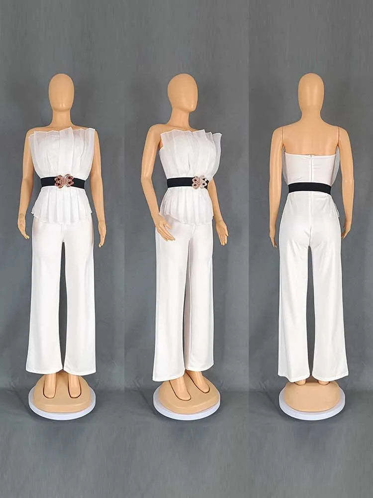 Full Length for Women Elegant Summer Long Jumpsuits Evenings Party Sexy Tube Jumpsuit Ladies High Waist Strapless Jumpsuit