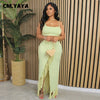 CM.YAYA Summer Women Sets Sleeveless Sexy Strap Crop Top and Tassel Long Skirt Sets Night Club Party Beach 2 Two Piece Sets