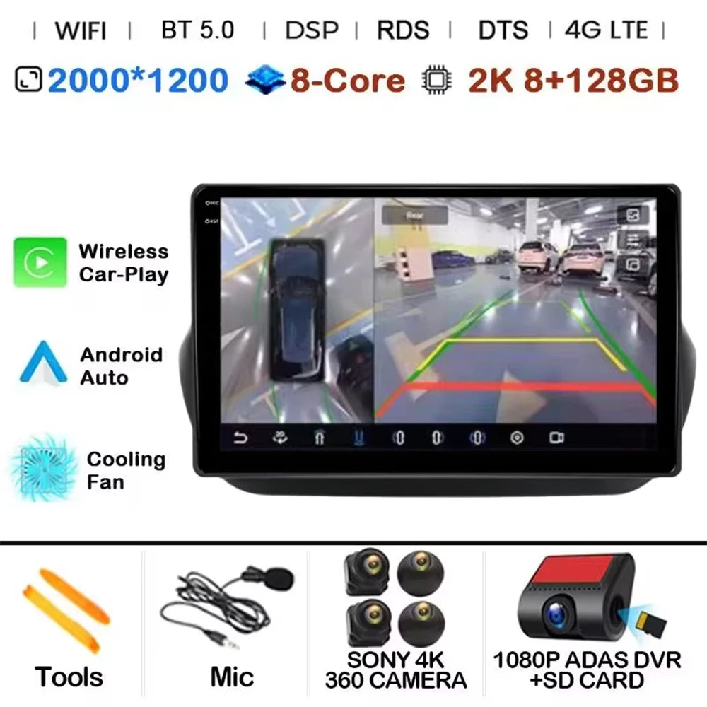Android 14 Radio For Fiat Fiorino Qubo For Citroen Nemo For Peugeot Bipper 2008-2017 Car stereo Multimedia Player Carplay Auto