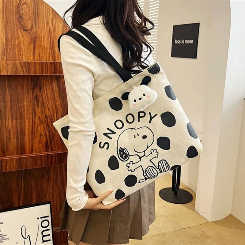 Snoopy Canvas Bag High Capacity Bag Canvas Shoulder Bag Cartoon Snoopy Women's Cute Handbag Printed Leisure Tote Bag Gifts