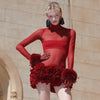 2024 New Sexy Mesh See through Stereoscopic Flowers Red Mini Evening Dress Sweet Woman Birthday Party Dress Performance costume