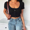 90S Vintage Y2k Cropped Top Woman Korean Fashion Kpop T-shirt Women Buttons Skinny Sexy White Knit Tee Shirt Japanese Clothes