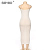 SIBYBO Ribbed Spaghetti Strap Cotton Dress Women Sleeveless O-Neck Summer Dress Solid Backless Long Party Dress