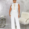 Znaiml Office Lady Jumpsuit High Waist Elegant Black One Pieces Chain Short Sleeve Straight Wide Leg Romper Birthday Overalls