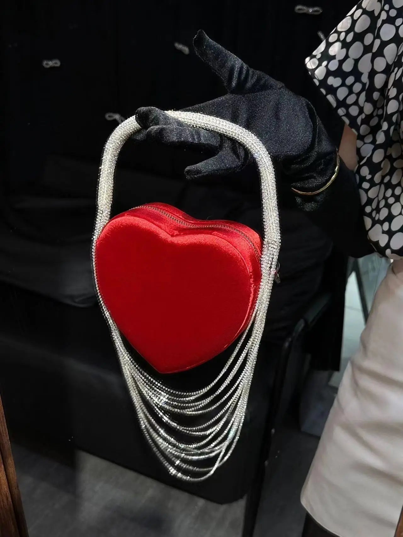 Bling Tassel Heart-shape Satin Bag Glitter Rhinestone Diamond Evening Bag Women Handbag Wedding Party Clutch Purse Crossbody Bag