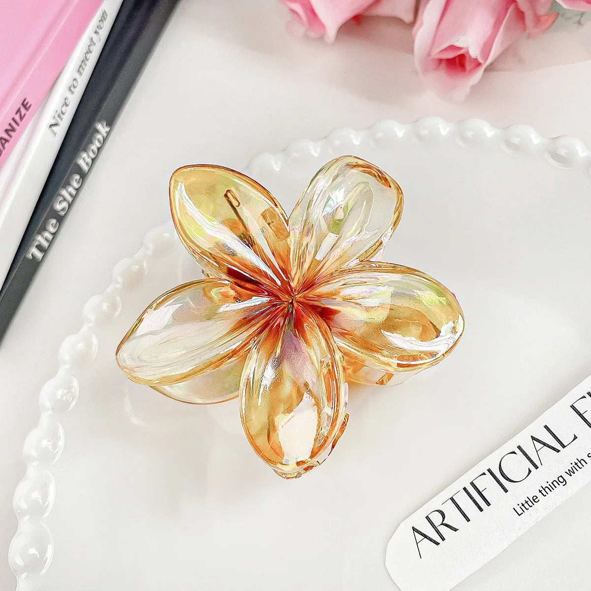 New Gradient Large Flower Acrylic Hair Clip for Women Sweet Hair Claws Crab Clamp Barrettes Hawaiian Headwear Accessories