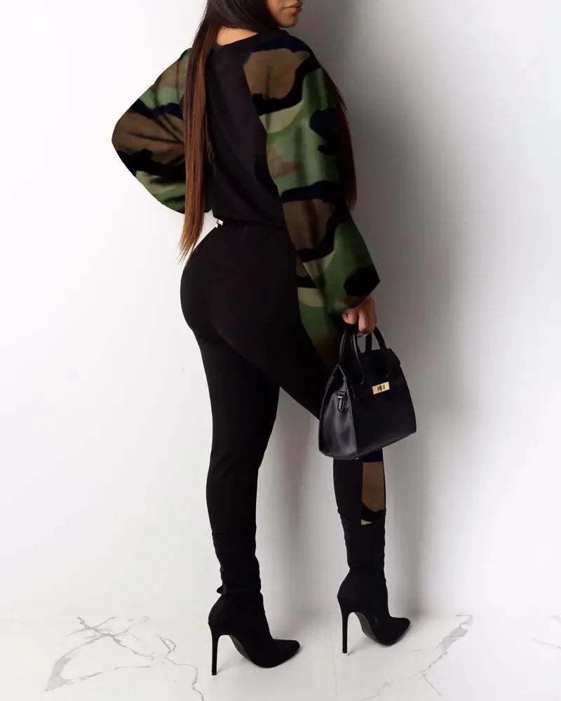 2024 New Autumn Women's Long-Sleeved Round Neck Off-Shoulder Fashion Casual Suit Pants Set Woman Coordinated Pants Sets