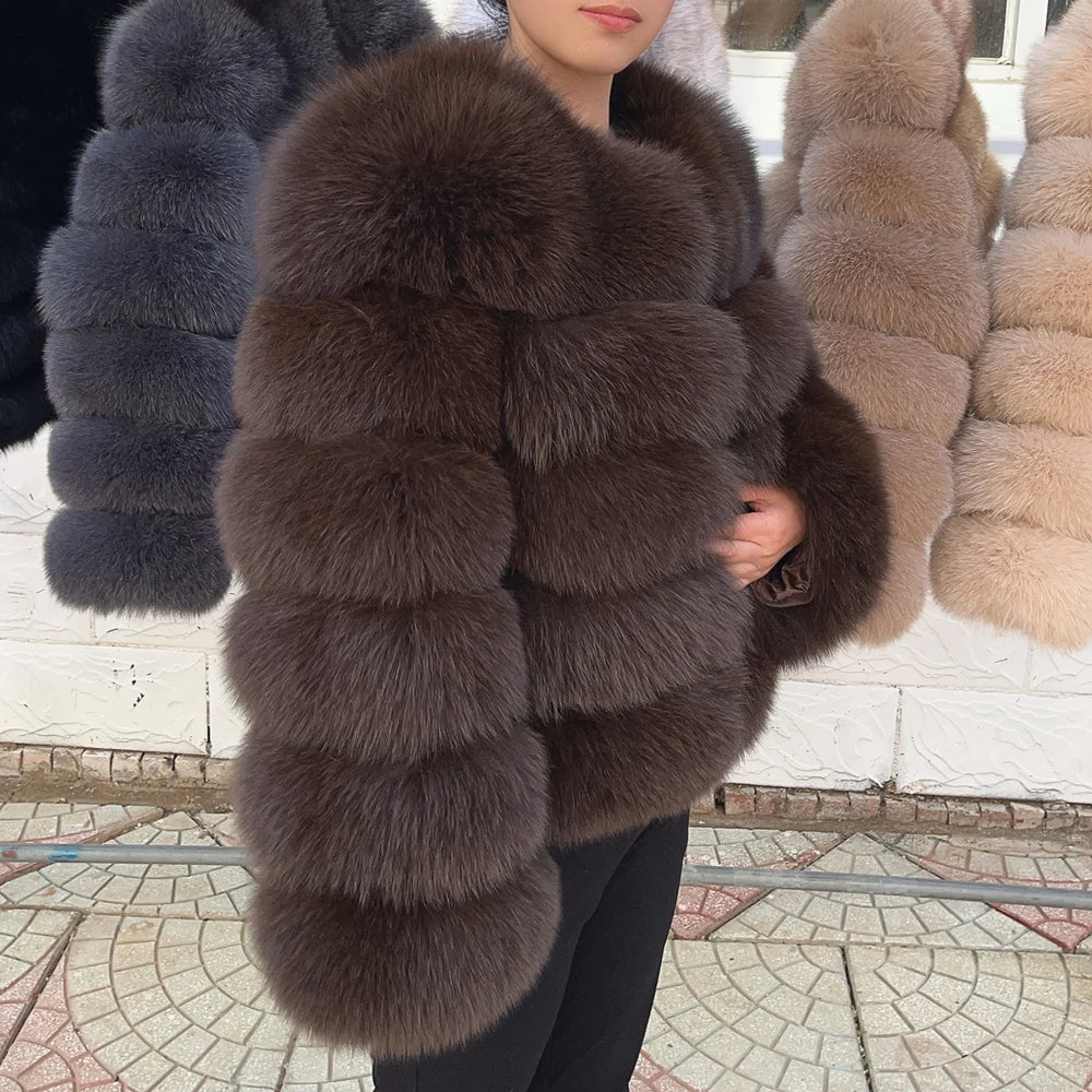 QUEENTINA Fox Fur Coat Real Winter Women'S Fashion Brown 2025 Leather And Skin Clothing Natural New In Coats & Jackets Outerwear