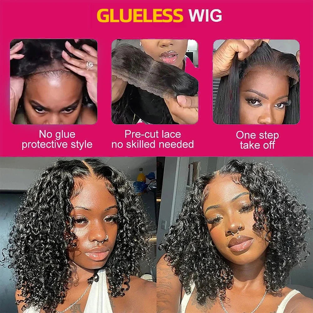 Wear And Go Water Wave Bob Lace Wig For Women Curly 6x4 Glueless Human Hair Wig 4x4 Ready To Go Human Hair Wigs Pre-Cut Lace Wig