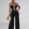 Beyprern Fashion Off Shoulder Snake Metal Jumpsuits One Piece Outfits Beautiful Strapless Hollow Out Wide Leg Rompers Overalls