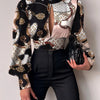 Spring Women Sexy Backless Hollow Print Shirts Tops 2024 Casual Stand Long Sleeve Office Lady Blouses Fashion Party Crop Top
