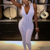 Weird Puss Ruffles Stretch Jumpsuit Women Casual Tight Fitness Activity Sleeveless Low-Neck Solid Skinny Sporty Workout Overalls