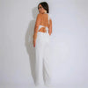 Sexy Halter Backless Jumpsuits Woman Elegant High Waist Flare Pants Sleeveless Beading Ruched Party Romper Birthday Club Outfits