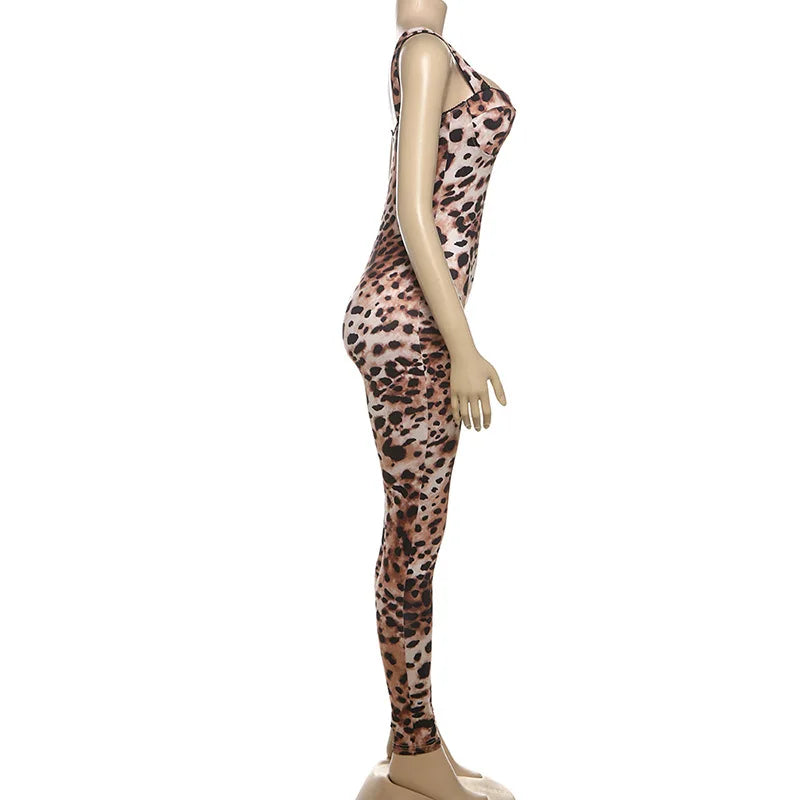 Leosoxs Sexy Jumpsuit Women Sleeveless 2025 Sexy Trend Leopard Print Sleeveless Street Fit Stretch Activity Workout Overalls