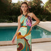 Printed Bikini Set With Cover Up V-Neck Shoulder Ruffled Swimwear High Waist Biquini Sexy Swimsuit Women 2024 Bathsuit Beachwear