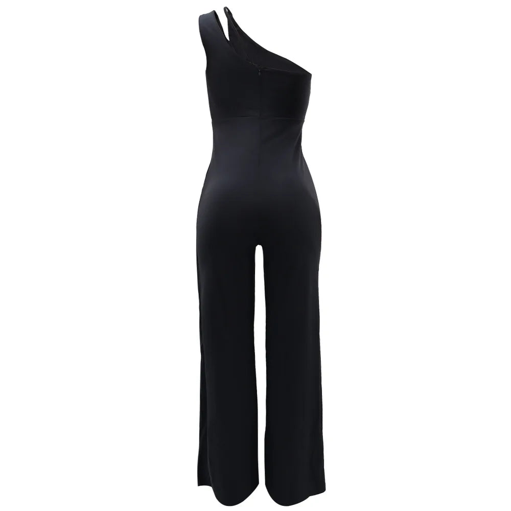 Summer New Vintage Chic Women's Fashion Sexy Sleeveless Single Shoulder Sling High Waist Commuter High Waist Straight Jumpsuit