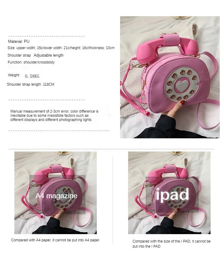 Stylish Women Telephone Shaped Crossbody PU Leather Shoulder Bag Female Casual Handbag Shopping Street School Satchel Tote Purse