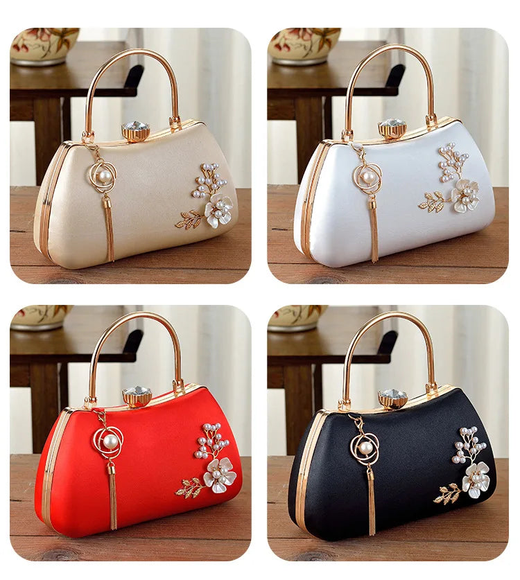 2025 New Women Handmade Flowers Clutch Handbags Wedding Evening Wallets Party Dinner Purse For Ladies 4 Colors