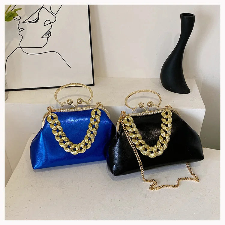 2024 Luxury Women Gold Green Chain Messenger Bags PU Leather Shoulder Bags Shell Clip Designer Handbag And Purse Wedding Clutch