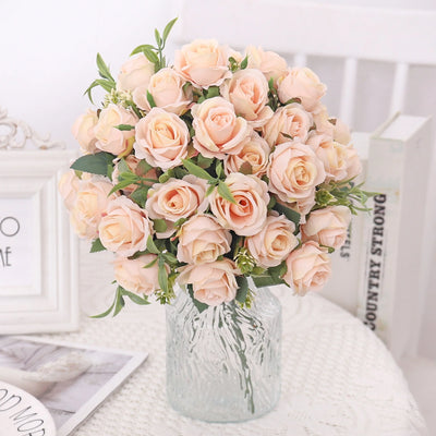Artificial Flowers Silk Rose Bouquet Leaves Fake Flower For Vase Party Home Table Wedding Valentine's Day Gift Decoration