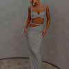 Nibber Sexy Women 2 Piece Set Bandage Ruched Square Collar Bra+Skinny Long Skirts 2025 Summer Vacation Beach Party Trend Suits