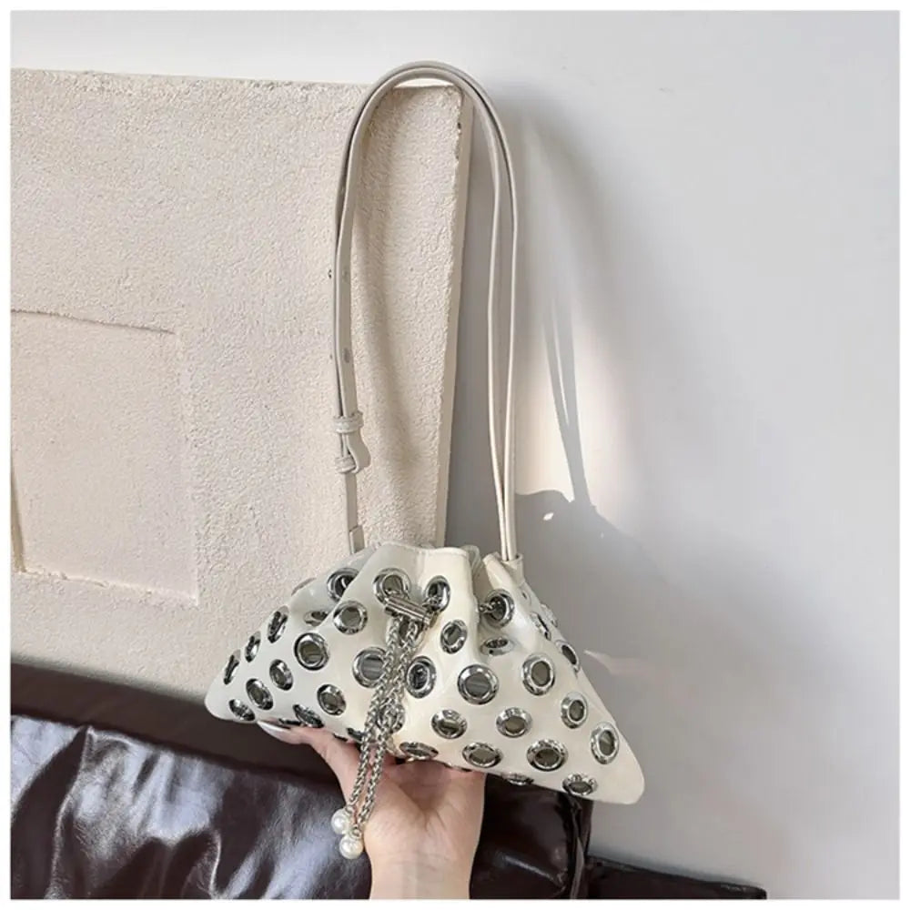 Portable Metal Stud Rivet Shoulder Bag Spicy Girl Chain Y2k Underarm Bag Punk Style Handbag Drawstring Crossbody Bag Daily