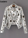 Lautaro Runway Cut Out Short Faux Leather Jacket Golden Rivet Cool Stylish Designer Clothes Women European American Fashion 2022