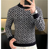 Autumn Winter Velvet Knitted Sweater Men's Long Sleeve Round Necked Sweater Slim Fit Casual Business Knitwear Tops Men Clothing