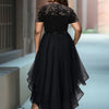 Women Plus Size Lace Patchwork Dress Short Sleeve Irregular Hem Elegant Sheer See Through Party Cocktail Evening Long Dresses