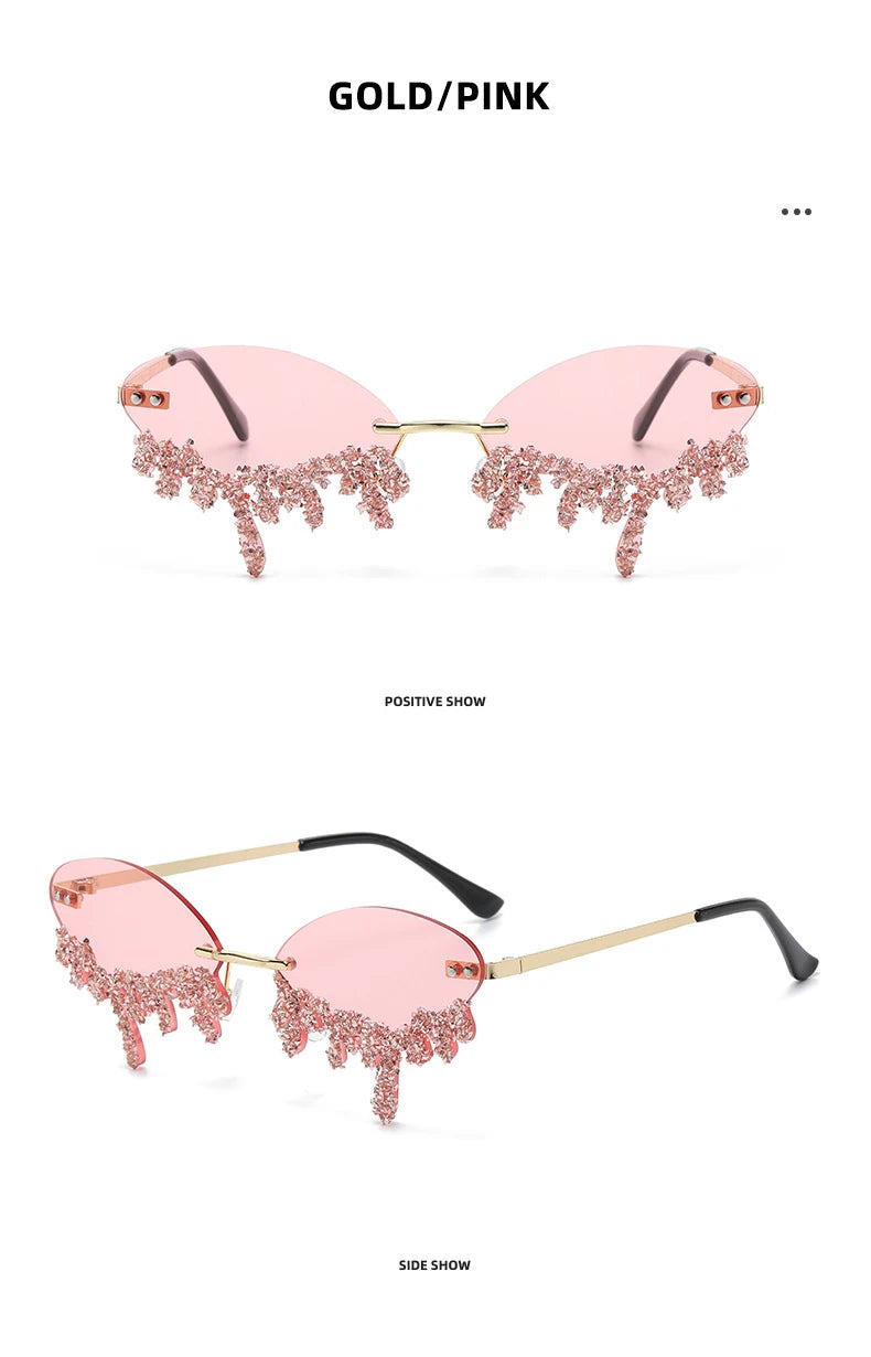 Diamond Rimless Sunglasses Women Luxury Brand Rhinestone Sun Glasses Ladies Sexy Tear Shape Punk Party Eyewear gafas de sol