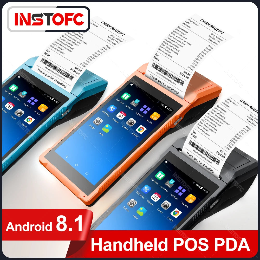 Handheld POS Receipt Printer for Android 8.1 1D 2D QR Barcode Scanner PDA Terminal Support 3G WiFi Touchscreen 58mm Width