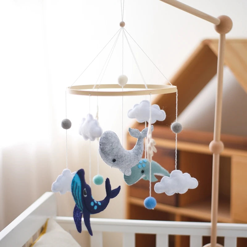 Baby Crib Mobile Bed Bell Rattle Toys Wooden Crochet Stars Pendant Bed Bell Toys Newborn Comfort Crib Bracket Hanging Toys Gifts