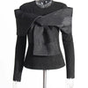 TWOTWINSTYLE Solid Spliced Bowknot T Shirt For Women O Neck Long Sleeve Patchwork Mesh Casual Temperament T Shirts Female Style