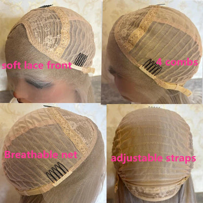 Women Wigs Ombre Ash Blonde Lace Frontal Wigs Synthetic Futura Top Quality Lace Wig Natural Wavy Glueless Wig  Women's Halloween