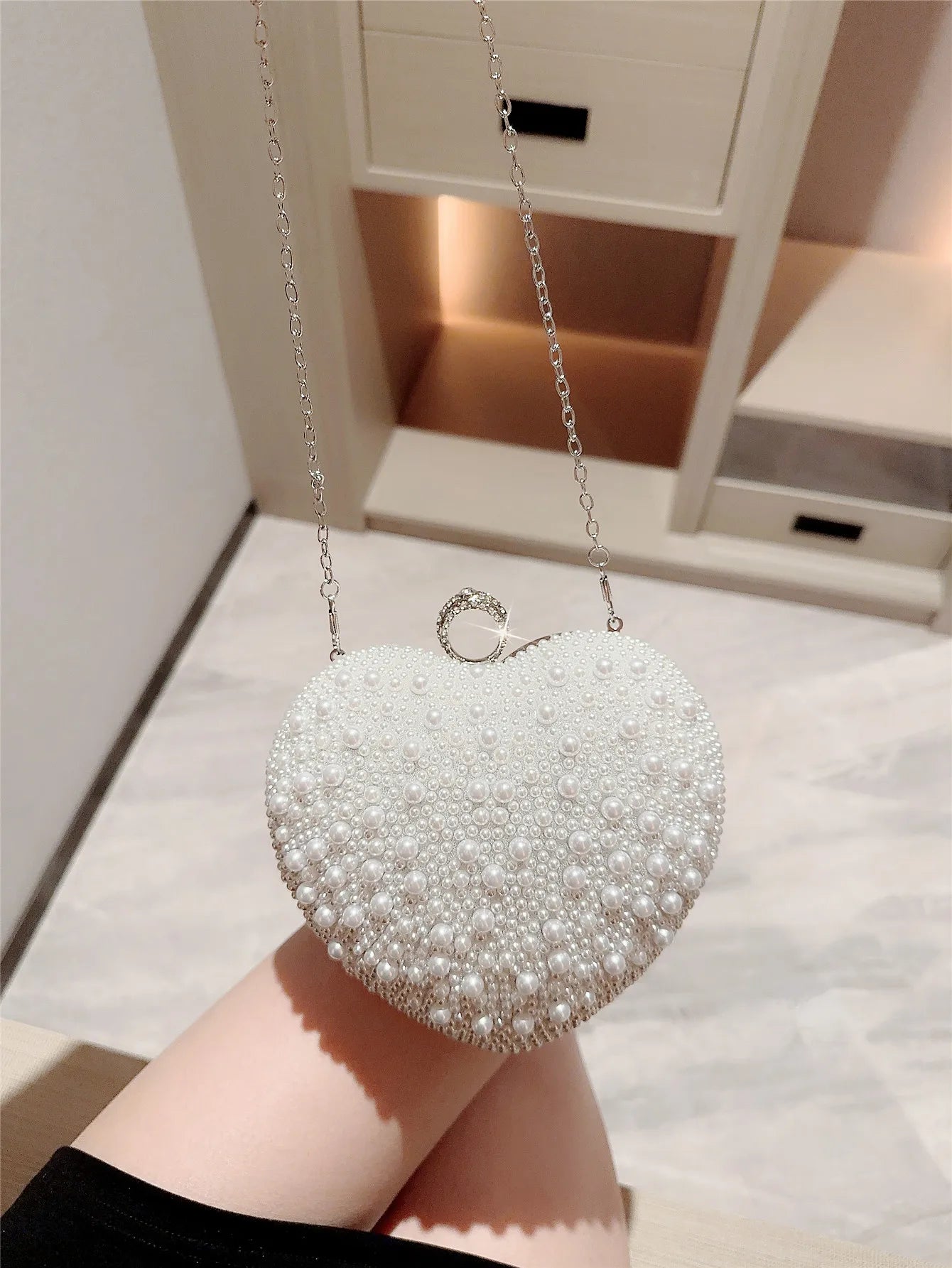 New Pearl Evening Bag Love Clutch Chain Bag Matching Cheongsam Evening Party Bag Banquet Bag Wedding Dress Bag