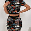 All-over printed elastic waist skirt and T-shirt two-piece set