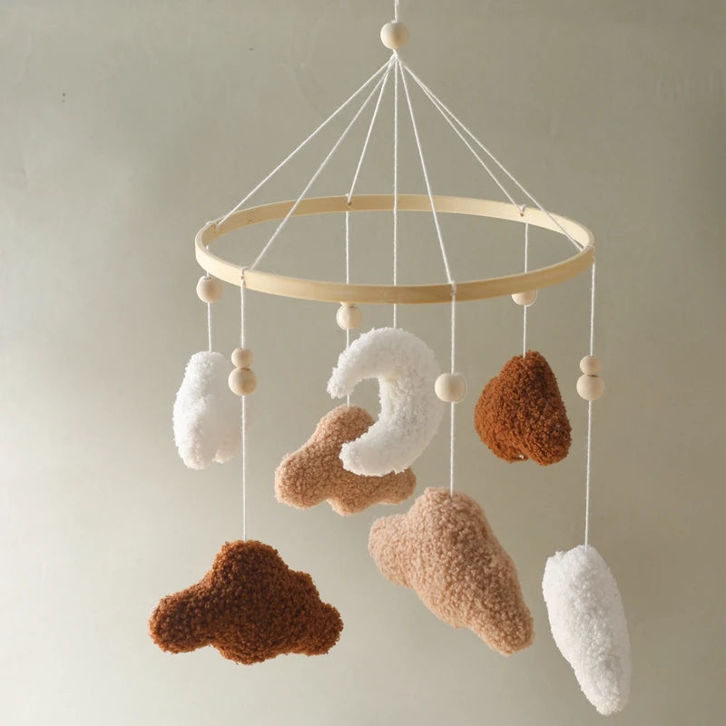 Baby Crib Mobile Bed Bell Rattle Toys Wooden Crochet Stars Pendant Bed Bell Toys Newborn Comfort Crib Bracket Hanging Toys Gifts