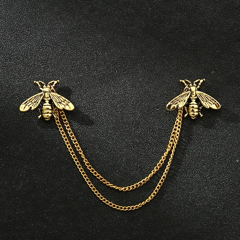 Fashion Gentleman Tassel Brooch For Men Suit Shirt Collar Triangle Wings Chain Lapel Pin Metal Retro Wedding Accessories