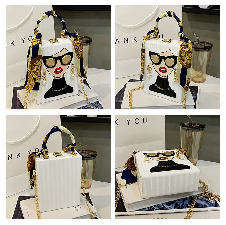 Evening Bags for Women 2024 New Fashionable Leather Shoulder Bag Woman Hard High Quality Hip Hop Party Luxury Designer Handbag