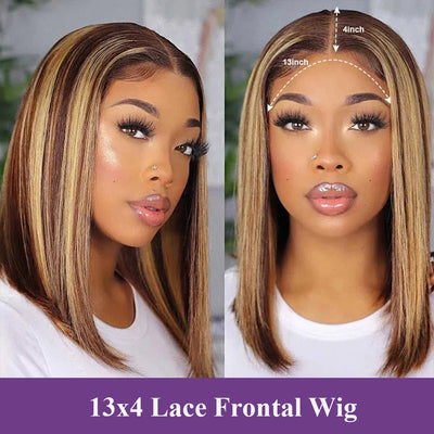 4/27 Highlight Bob Wigs Piano Colored Straight 13x4 Lace Frontal Human Hair Wig For Women HD Transparent Full Lace Bob Wigs