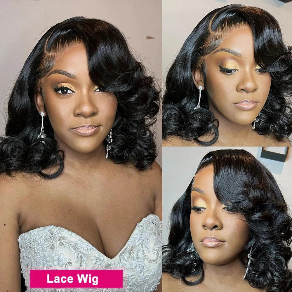 Brazilian Body Wave Short Bob Wig 13x4 Lace Frontal  4x4 Closure Human Hair Wig 200 Density For Women With Natural Wave Bob Wigs