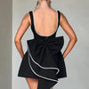 Elegant Pearl Bow Backless Short Dress Women's Sleeveless Party Cute Mini Dresses Black White Pink Chic Birthday Evening Y2K New