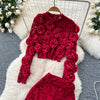 Women  Three-dimensional floral  loose T Shirt Bodycone Tops Female High Street Y2k Tops  Summer Two Piece Set