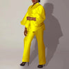 Luxury 2 Pieces Pants Sets for Women Satin Blouse V Neck Full Sleeve & Long Trousers Straight Elegant Ladies Outfits Pants Sets