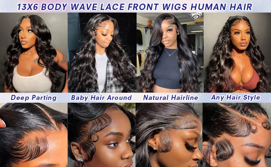 13x6 Lace Front Wigs Human Hair 180 Density Hd Body Wave Lace Frontat Human Hair Wigs For Women Glueless Pre Plucked Black Wig